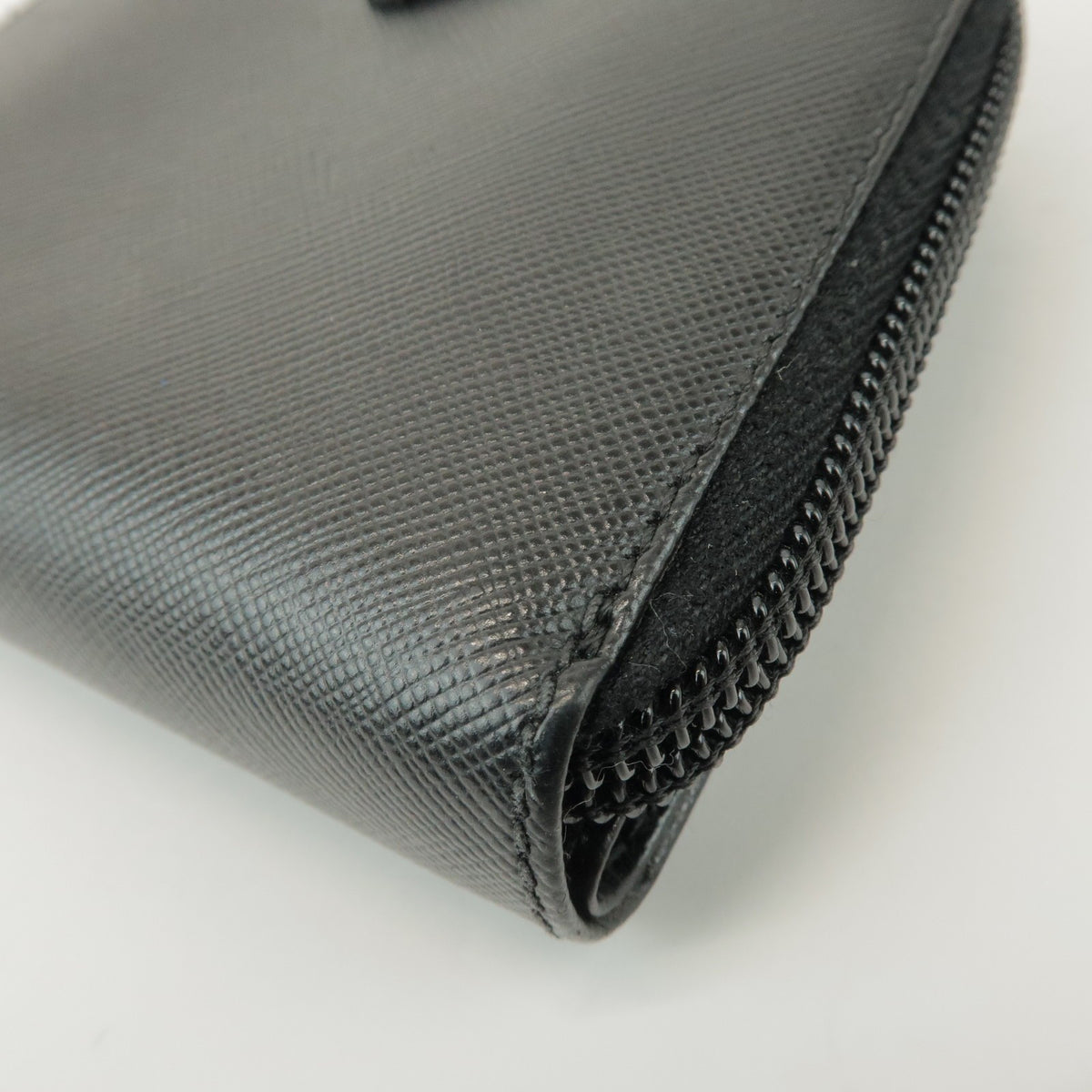 Prada Bifold Zip Around Saffiano Leather, Black, Leather, Wallet