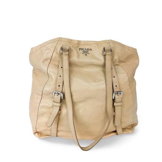 Prada Convertible Belted Side Pocket Tote Vitello Daino Leather, Beige, Calfskin, Tote Bag