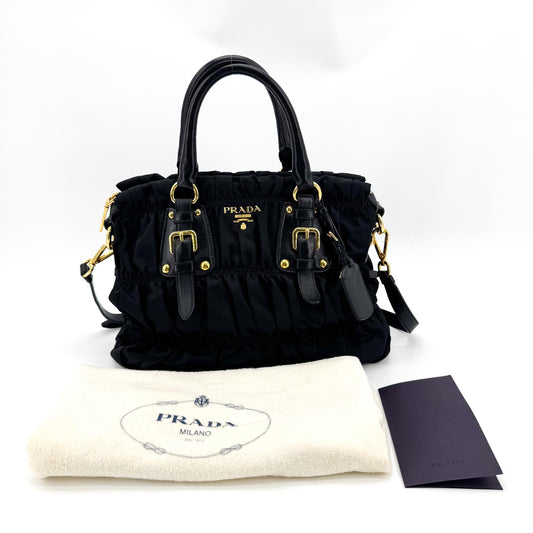 Prada Gaufre Nappa Leather, Black, Nylon, Tote Bag
