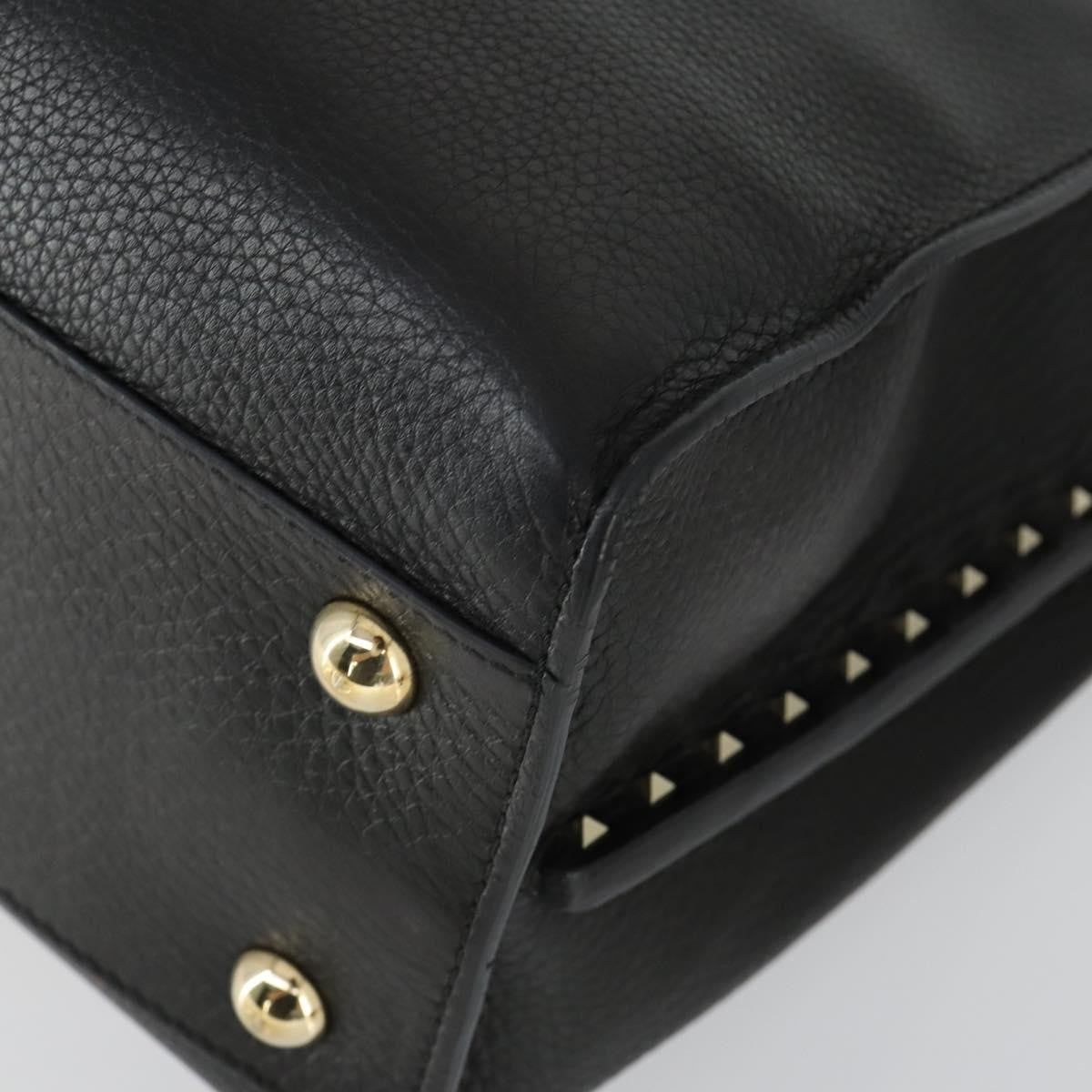 Valentino Garavani Rockstud Open Leather, Black, Leather, Tote Bag