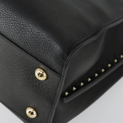 Valentino Garavani Rockstud Open Leather, Black, Leather, Tote Bag