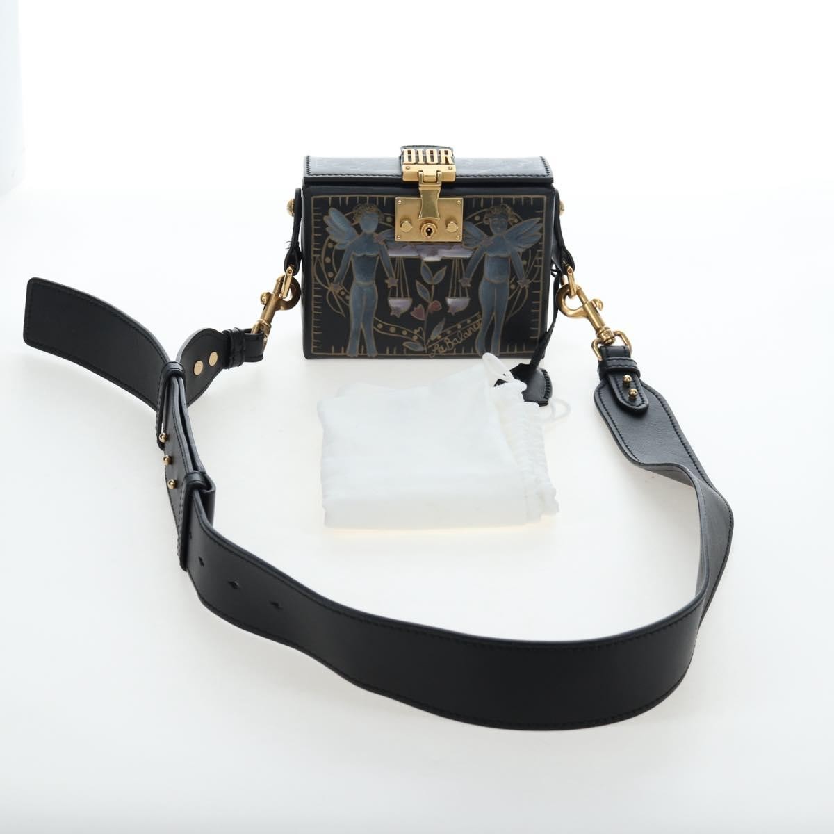Christian Dior Dioraddict Lockbox Printed Leather, Black, Leather, Shoulder Bag