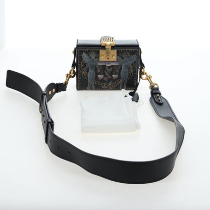 Christian Dior Dioraddict Lockbox Printed Leather, Black, Leather, Shoulder Bag