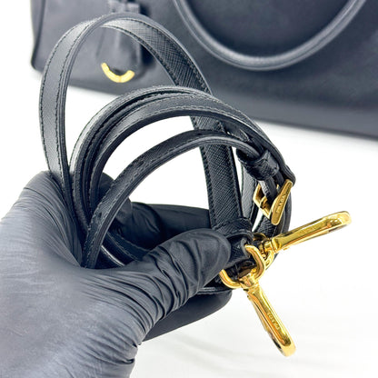 Prada Galleria Double Zip Spazzolato Leather, Black, Leather, Tote Bag