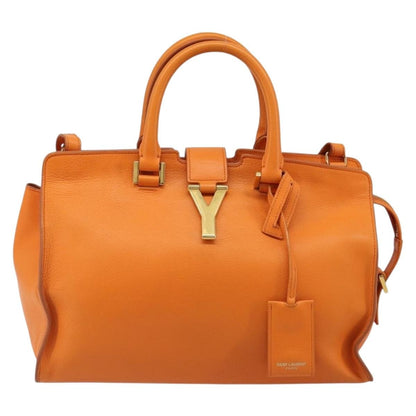 Saint Laurent Classic Y Cabas Leather, Orange, Leather, Tote Bag