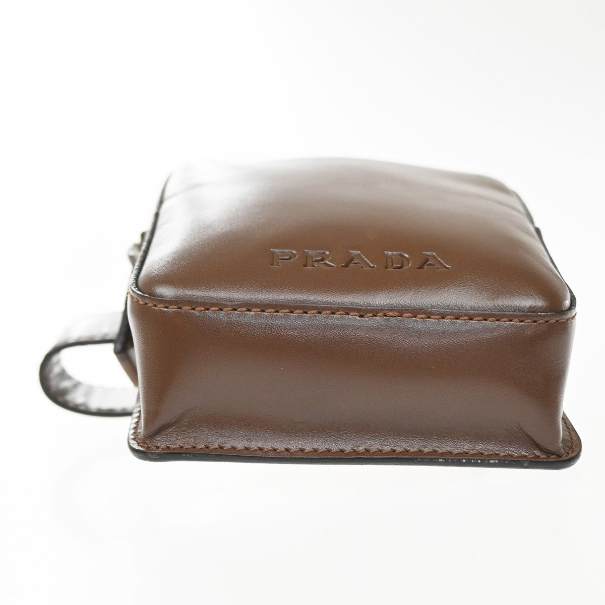 Prada Logo Pouch Leather, Brown, Leather, Clutch
