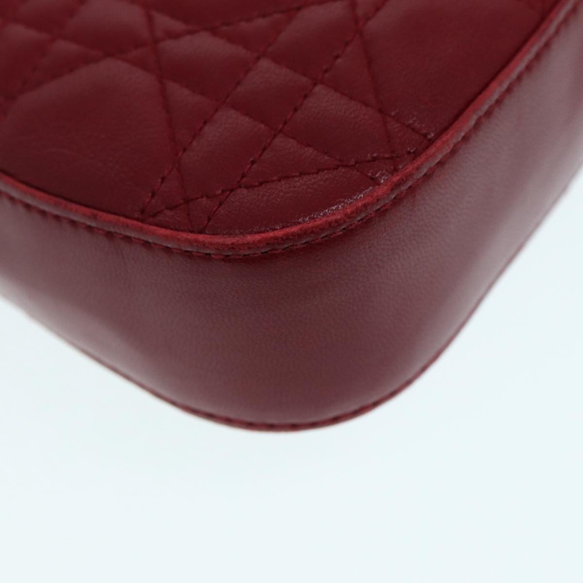 Christian Dior Lady Dior Zip Pochette Cannage Quilt Lambskin, Red, Leather, Clutch
