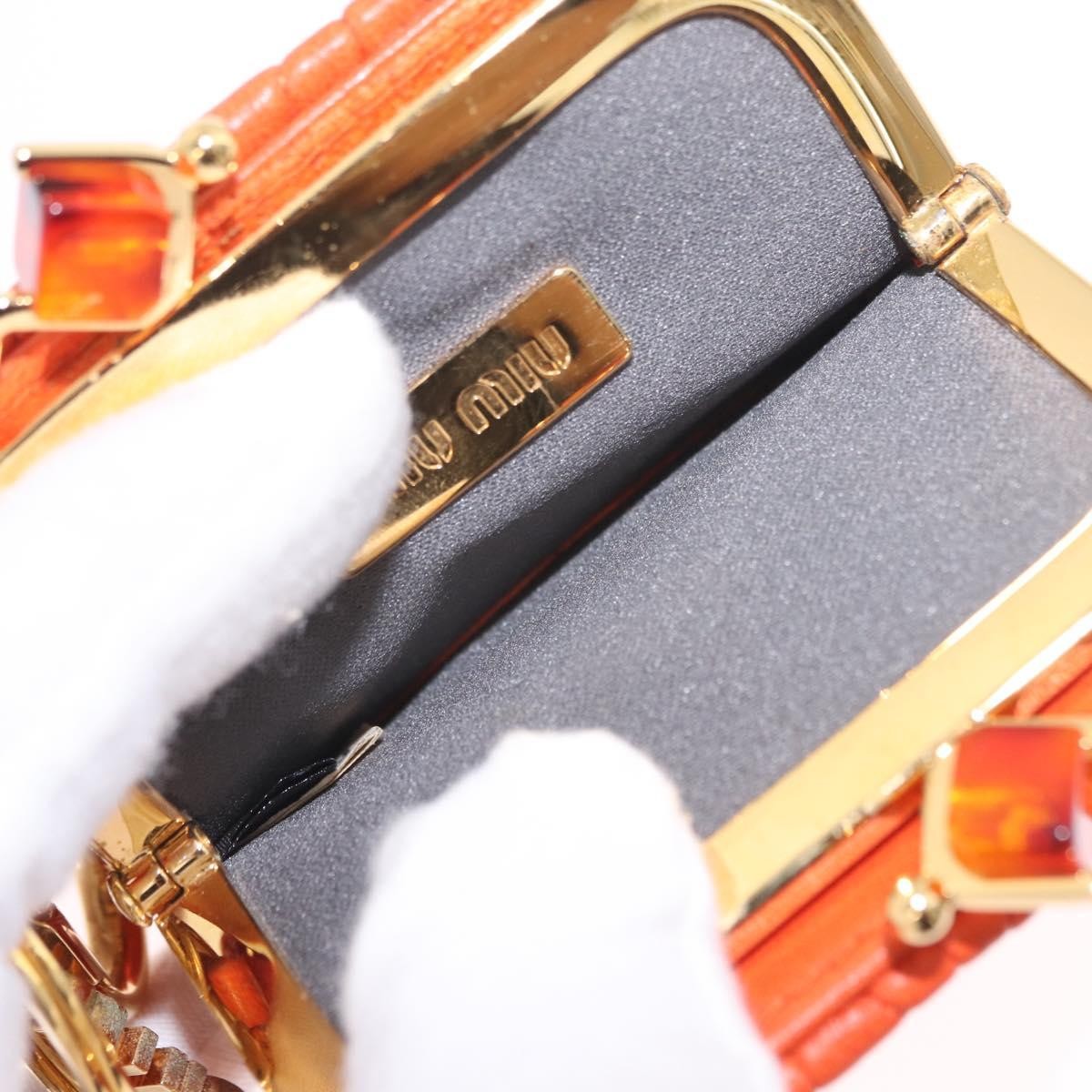 Miu Miu Sword wallet Charm Leather Matelasse, Orange, Leather, Crossbody Bag