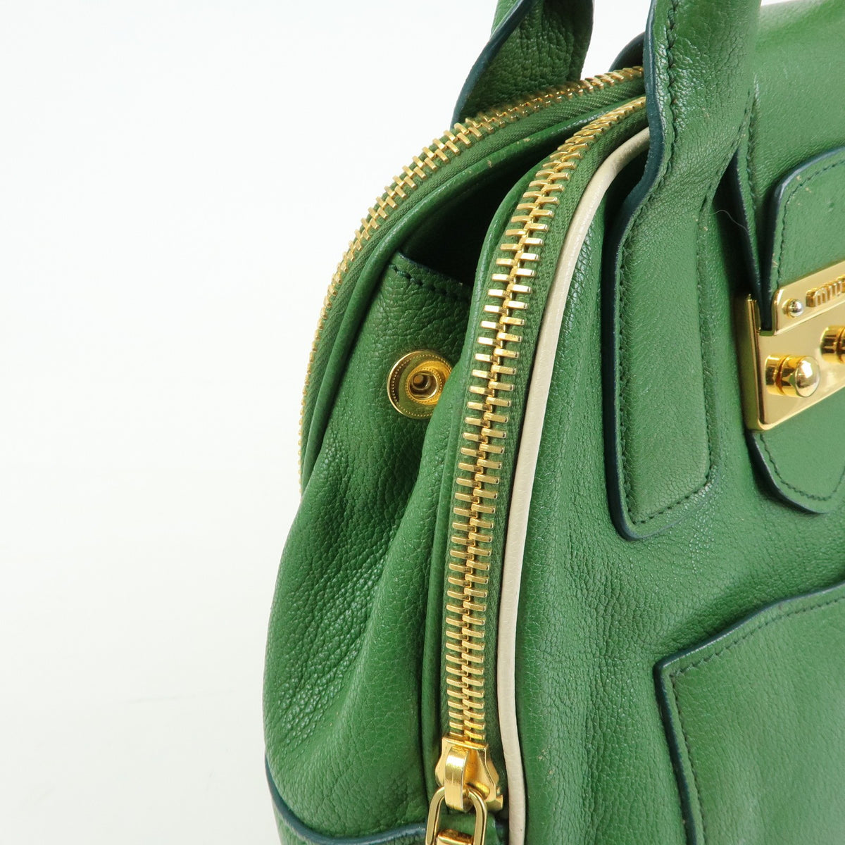 Miu Miu Madras Top Handle Leather, Green, Leather, Handbag