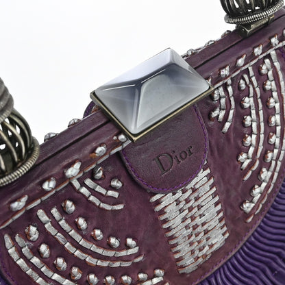 Christian Dior Plisse Frame Pleated Leather, Purple, Leather, Handbag