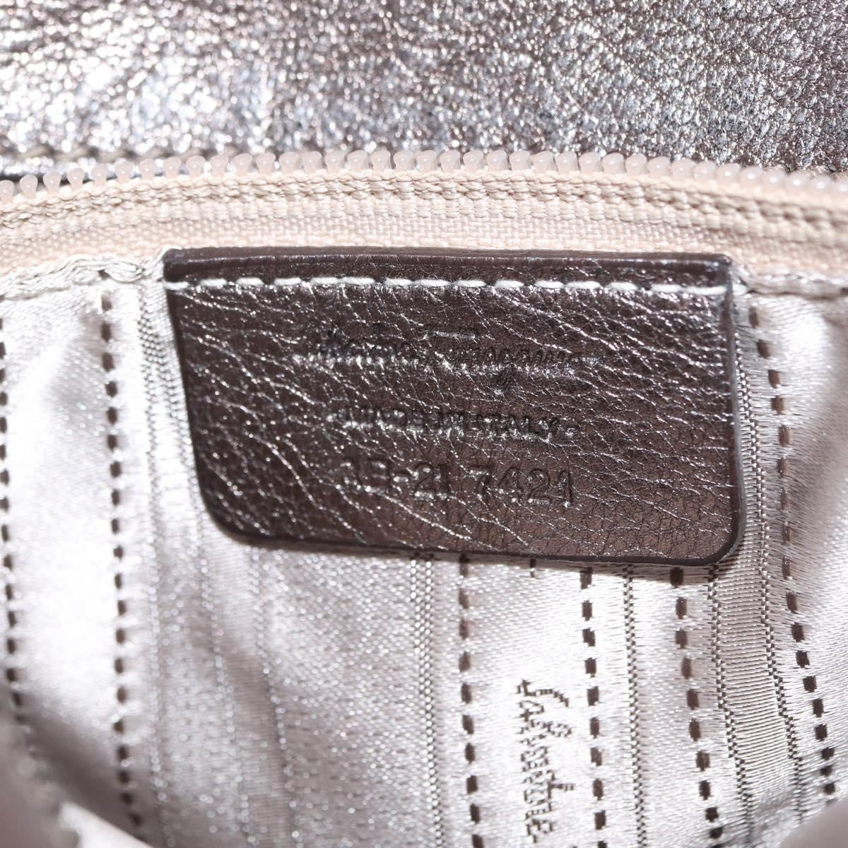Salvatore Ferragamo Gancini Top Handle Leather, Silver, Leather, Handbag