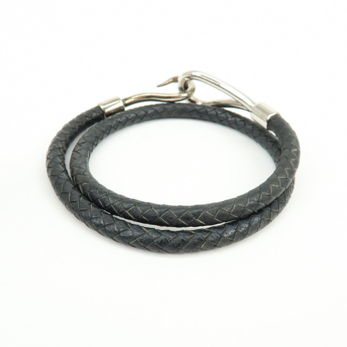 Hermes Jumbo Hook Double Tour Leather and Metal, Black, Leather, Bracelet