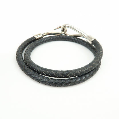 Hermes Jumbo Hook Double Tour Leather and Metal, Black, Leather, Bracelet
