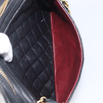 Chanel Vintage Front Pocket Camera Chevron Lambskin, Black, Leather, Handbag