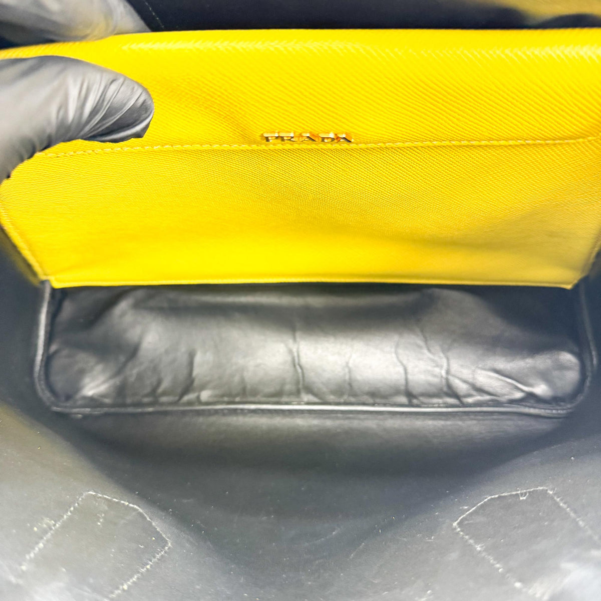 Prada Cuir Double Saffiano Leather, Yellow, Leather, Tote Bag