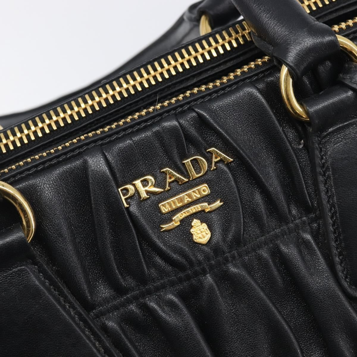 Prada Gaufre Double Zip Convertible Nappa Leather, Black, Leather, Tote Bag