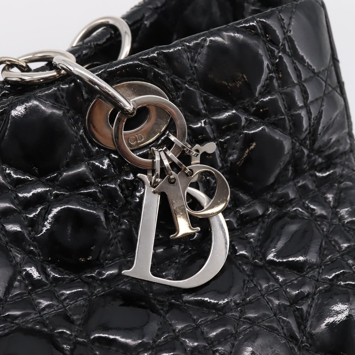Christian Dior Soft Chain Cannage Quilt Patent, Black, Patent Leather, Tote Bag