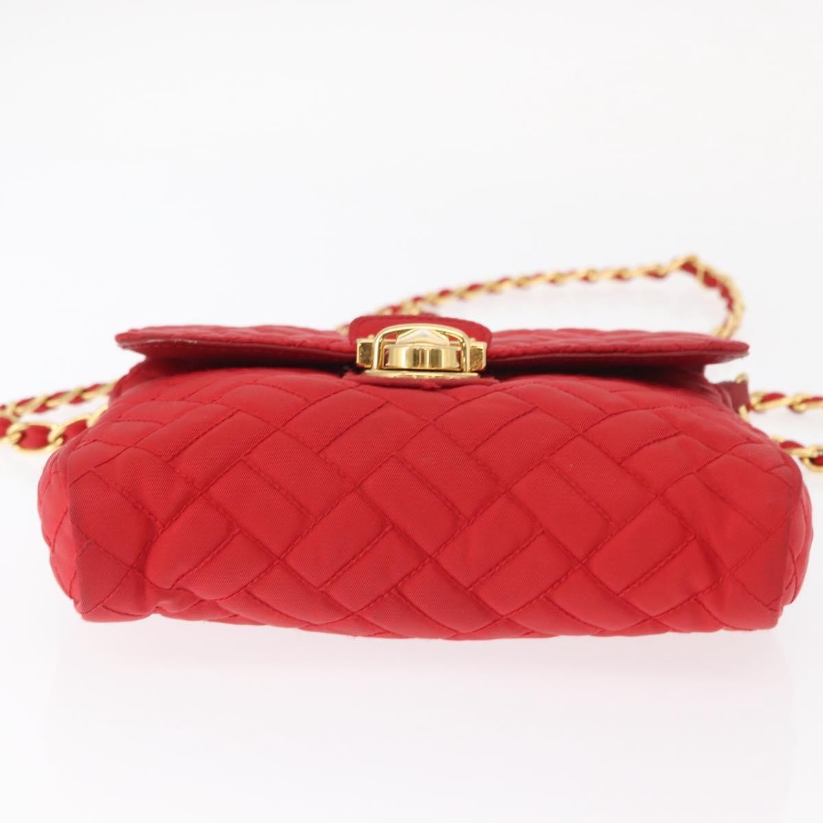 Prada Pushlock Chain Flap Quilted Tessuto, Red, Nylon, Shoulder Bag