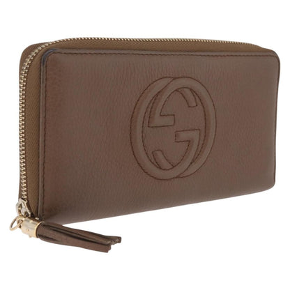 Gucci Soho Double Zip Around Leather, Brown, Leather, Wallet