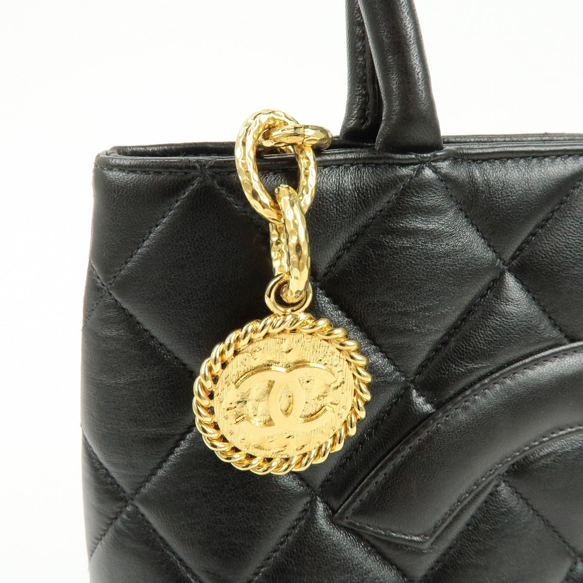 Chanel Medallion Quilted Caviar, Black, Calfskin, Tote Bag