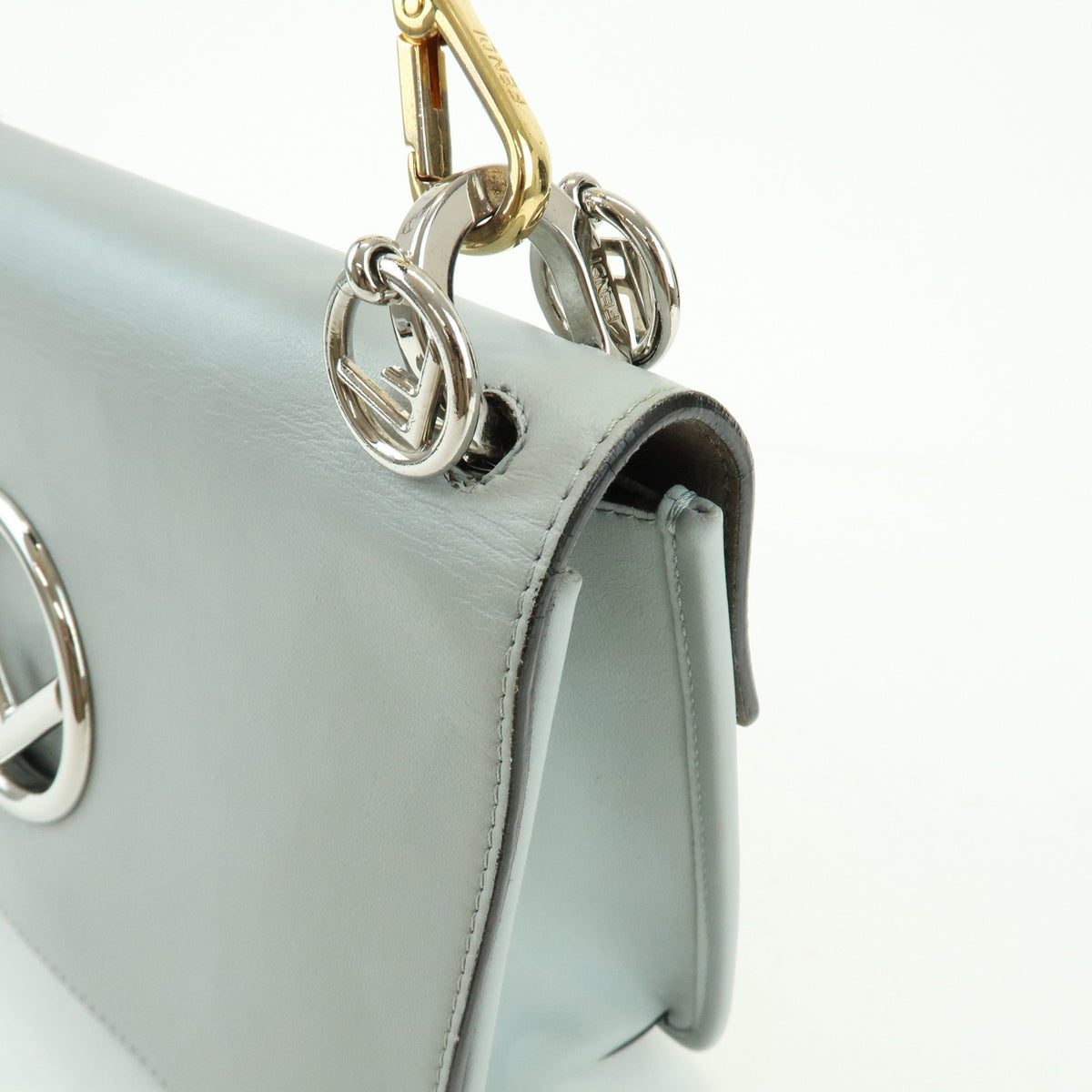 Fendi Kan I F Leather, Gray, Leather, Shoulder Bag