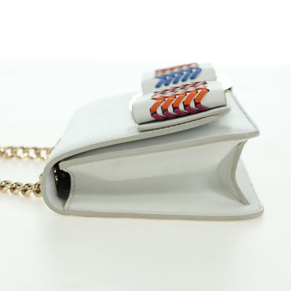 Salvatore Ferragamo Vala Chain Leather, White, Leather, Shoulder Bag