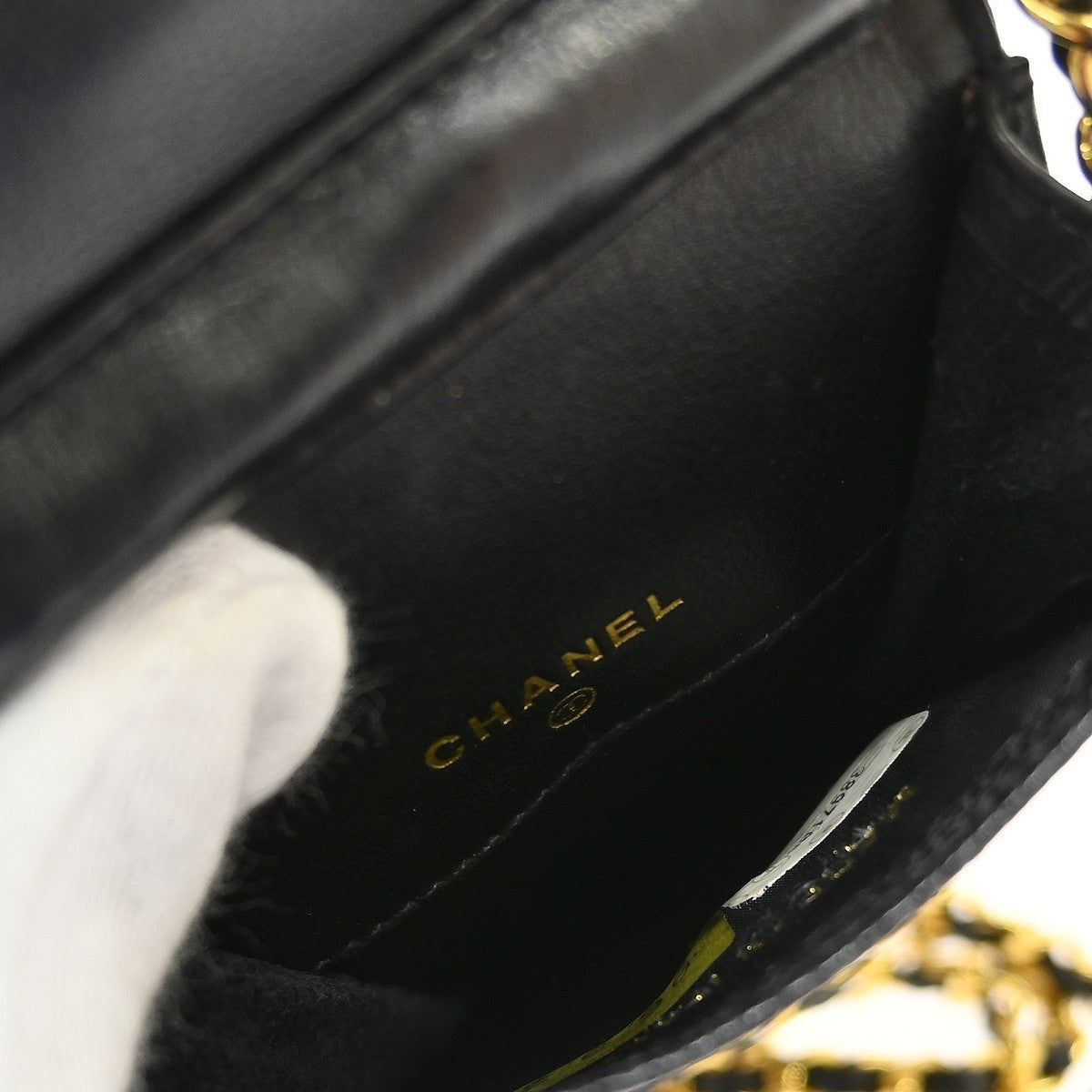 Chanel Vintage CC Phone Holder Caviar, Black, Leather, Clutch