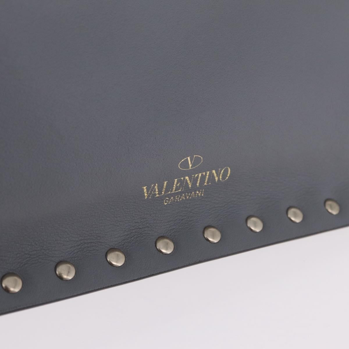 Valentino Garavani Rockstud Pouch Leather, Gray, Leather, Clutch