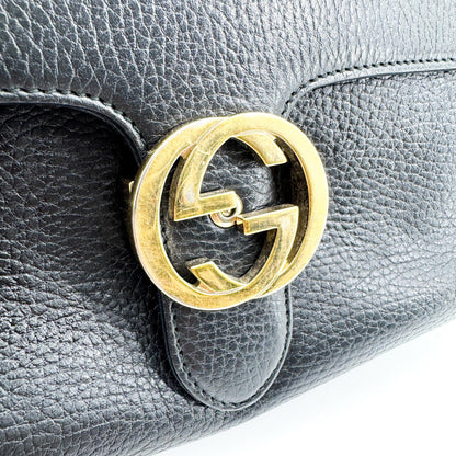 Gucci Interlocking Leather, Black, Leather, Shoulder Bag