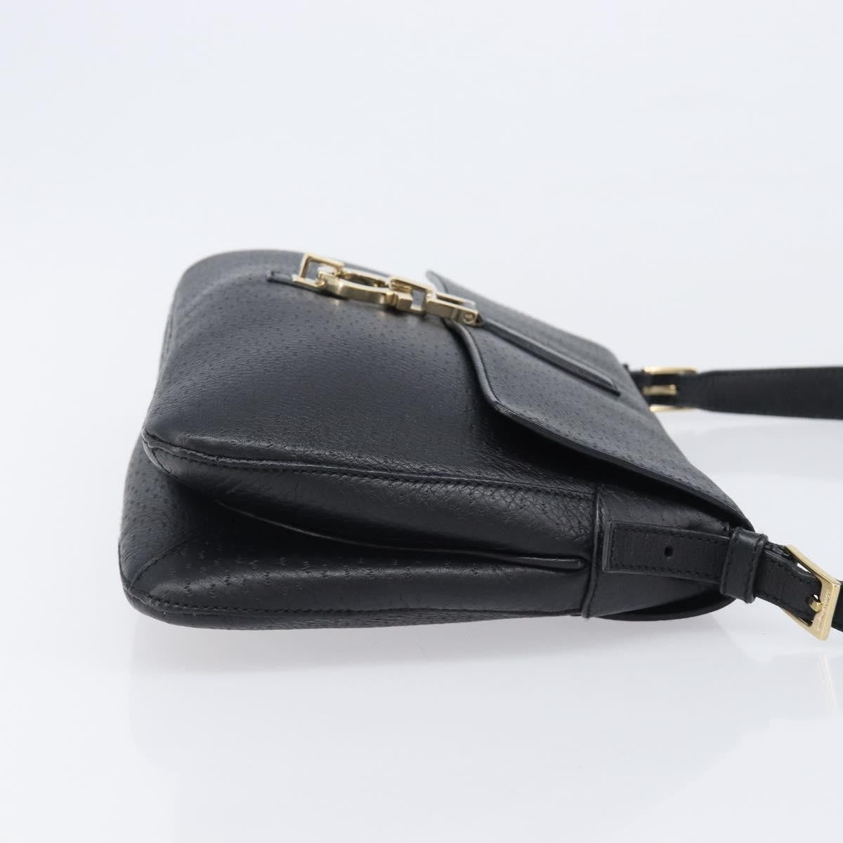 Salvatore Ferragamo Gancini Leather, Black, Leather, Shoulder Bag