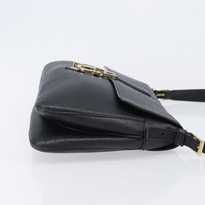 Salvatore Ferragamo Gancini Leather, Black, Leather, Shoulder Bag