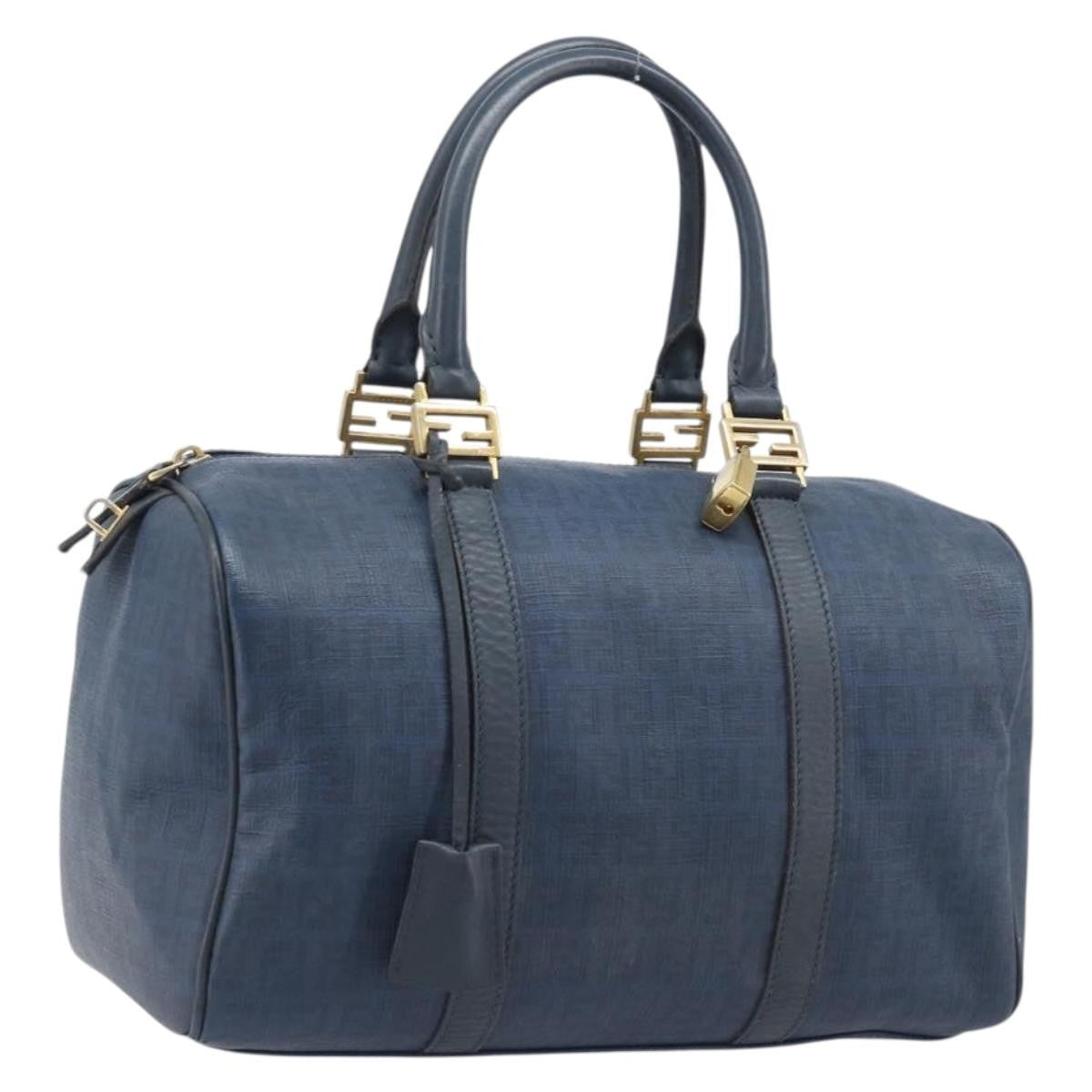 Fendi Boston Zucchino Coated Canvas, Navy, Canvas, Handbag