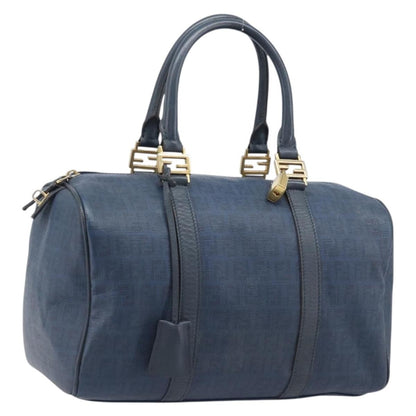 Fendi Boston Zucchino Coated Canvas, Navy, Canvas, Handbag