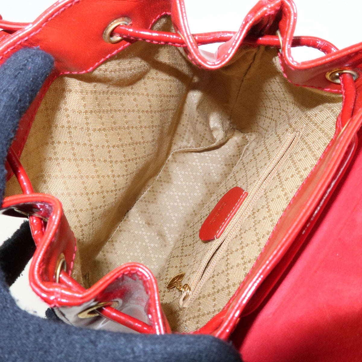 Gucci Vintage Bamboo Patent, Red, Patent Leather, Backpack