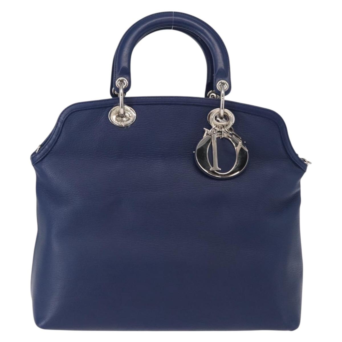 Christian Dior Granville Satchel Leather, BLUE, LEATHER, Handbag