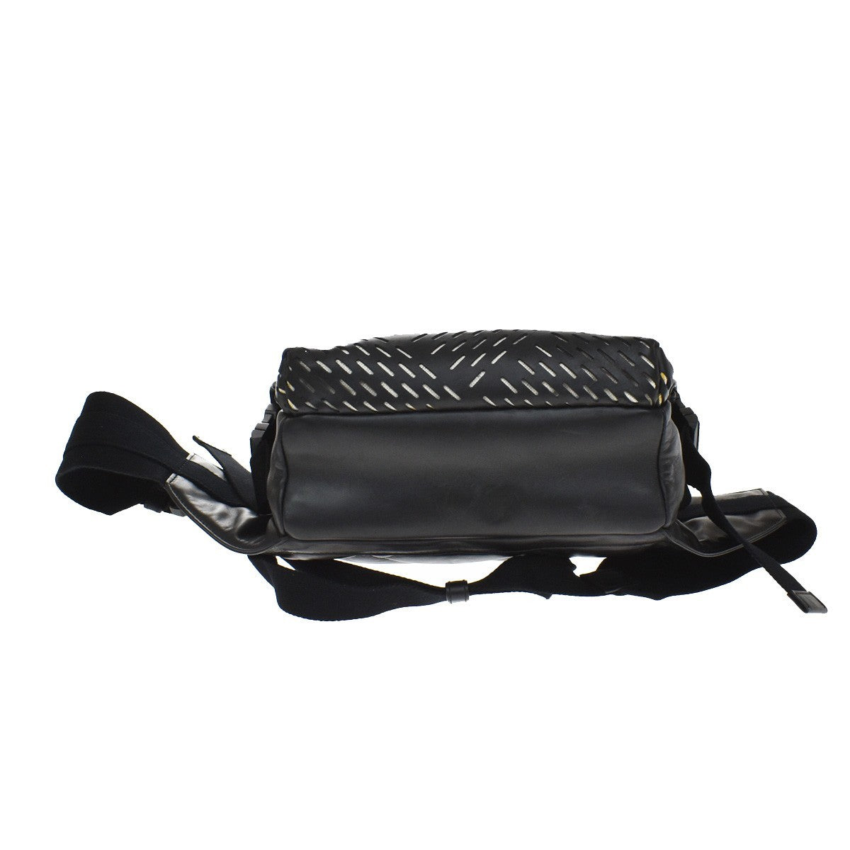 Bottega Veneta Folding Top Belt Perforated Leather, Black, Leather, Handbag