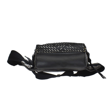 Bottega Veneta Folding Top Belt Perforated Leather, Black, Leather, Handbag