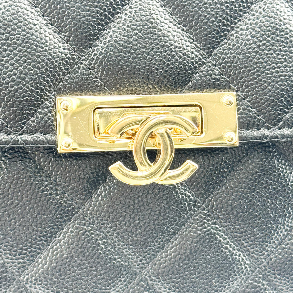 Chanel Golden Class O Case Clutch Quilted Caviar, Black, Leather, Clutch
