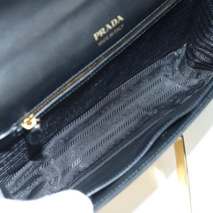 Prada Metal Ribbon City Calfskin, Gray, Leather, Shoulder Bag