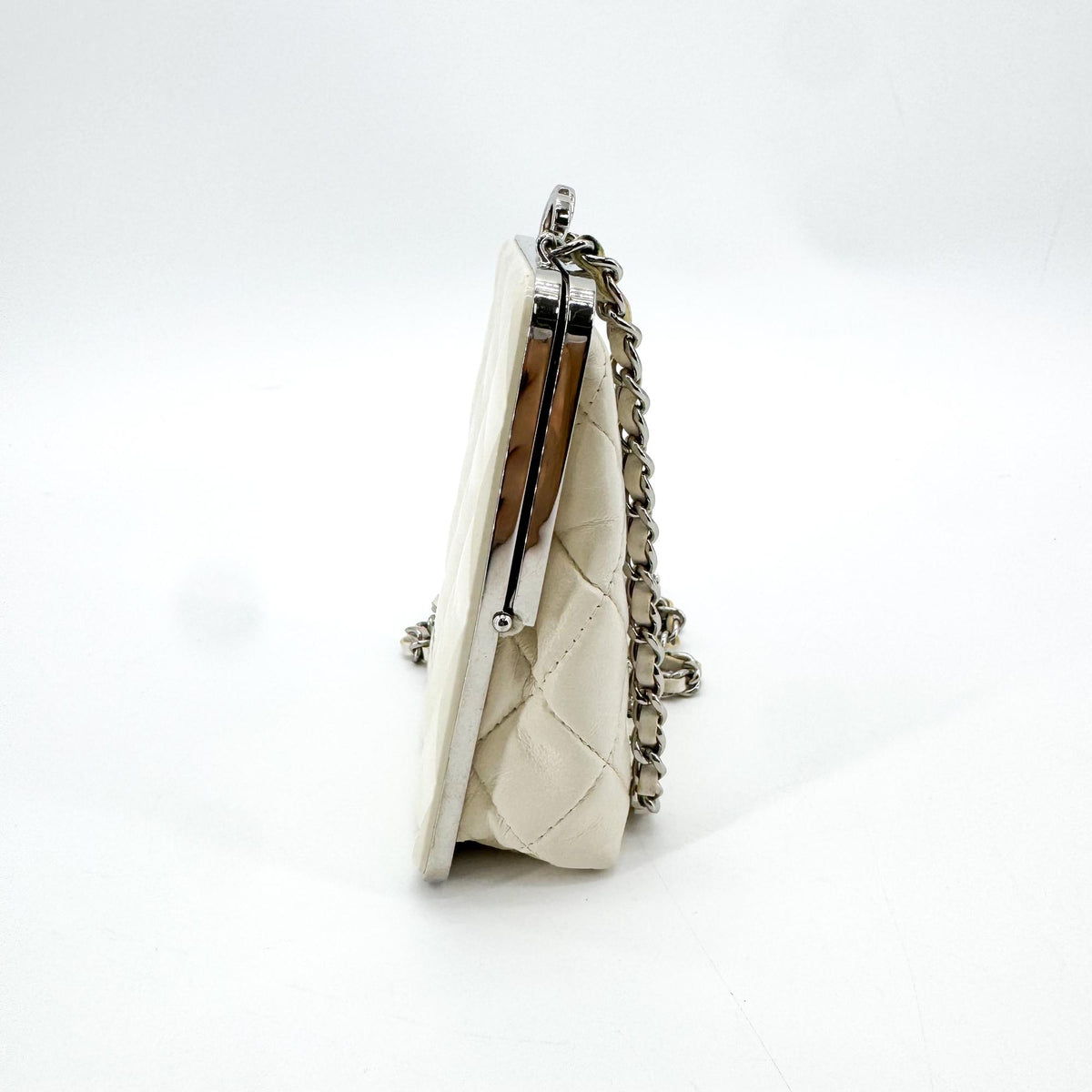 Chanel CC Frame Clutch with Chain Quilted Lambskin and Plexiglass, Beige, Leather, Clutch
