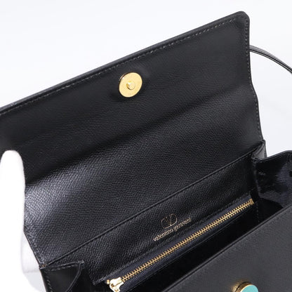 Valentino Garavani VLogo Leather, Black, Leather, Shoulder Bag