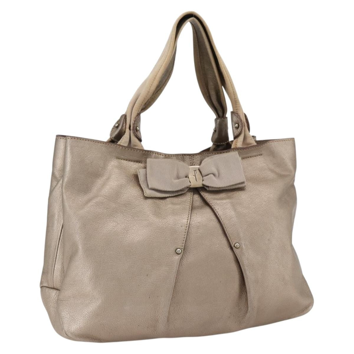 Salvatore Ferragamo Vala Leather, Gold, Leather, Handbag