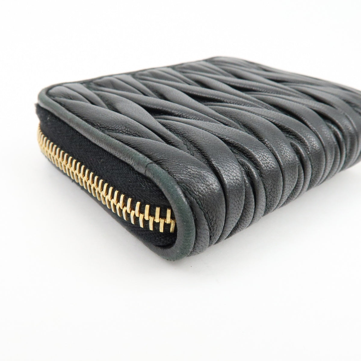 Miu Miu Zip Around Matelasse Leather, Black, Leather, Wallet