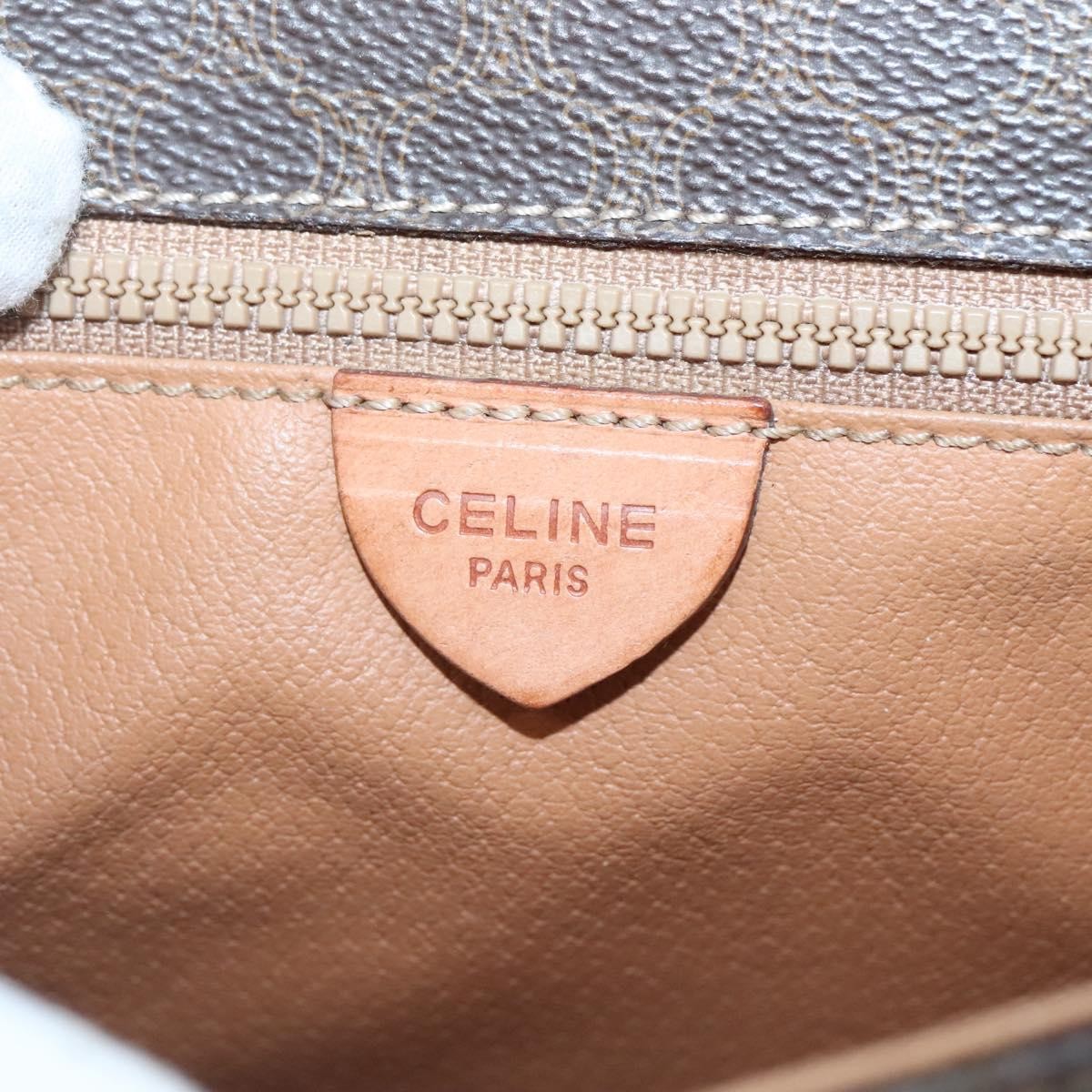 Celine Vintage Macadam Canvas and Leather, Brown, Canvas, Shoulder Bag