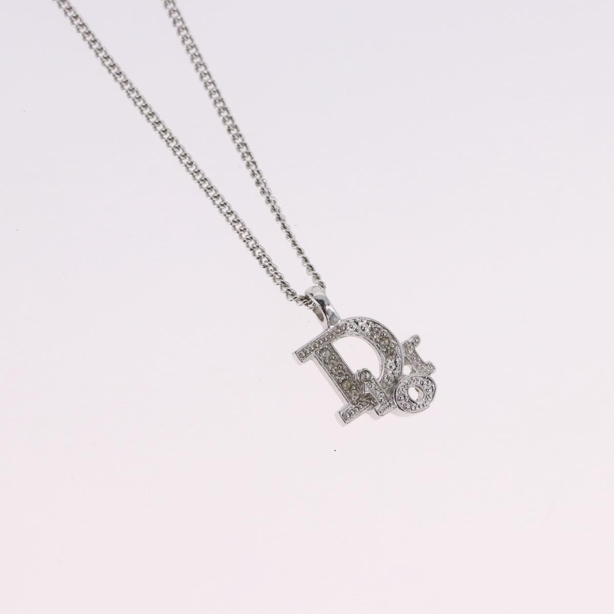 Christian Dior Vintage Dior Logo Metal and Crystal, Silver, Metal, Necklace