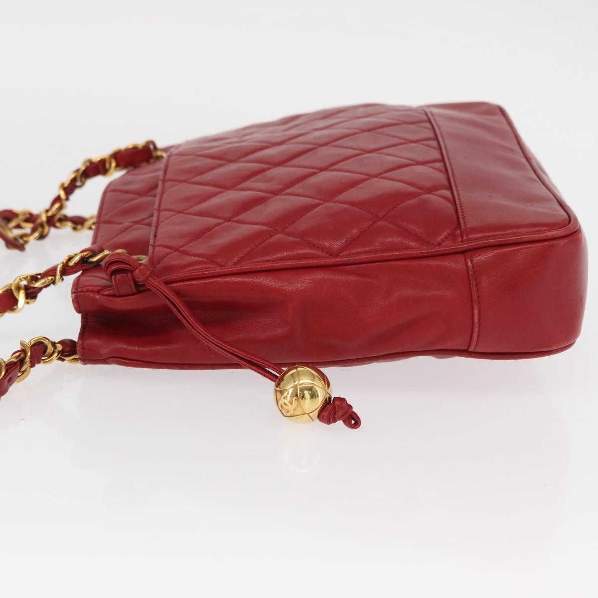 Chanel Vintage Slit Pocket Quilted Lambskin, Red, Leather, Shoulder Bag