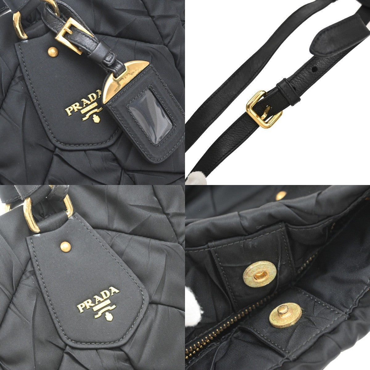 Prada Convertible Side Pocket Tote Chevron Tessuto, Black, Nylon, Tote Bag