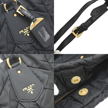 Prada Convertible Side Pocket Tote Chevron Tessuto, Black, Nylon, Tote Bag