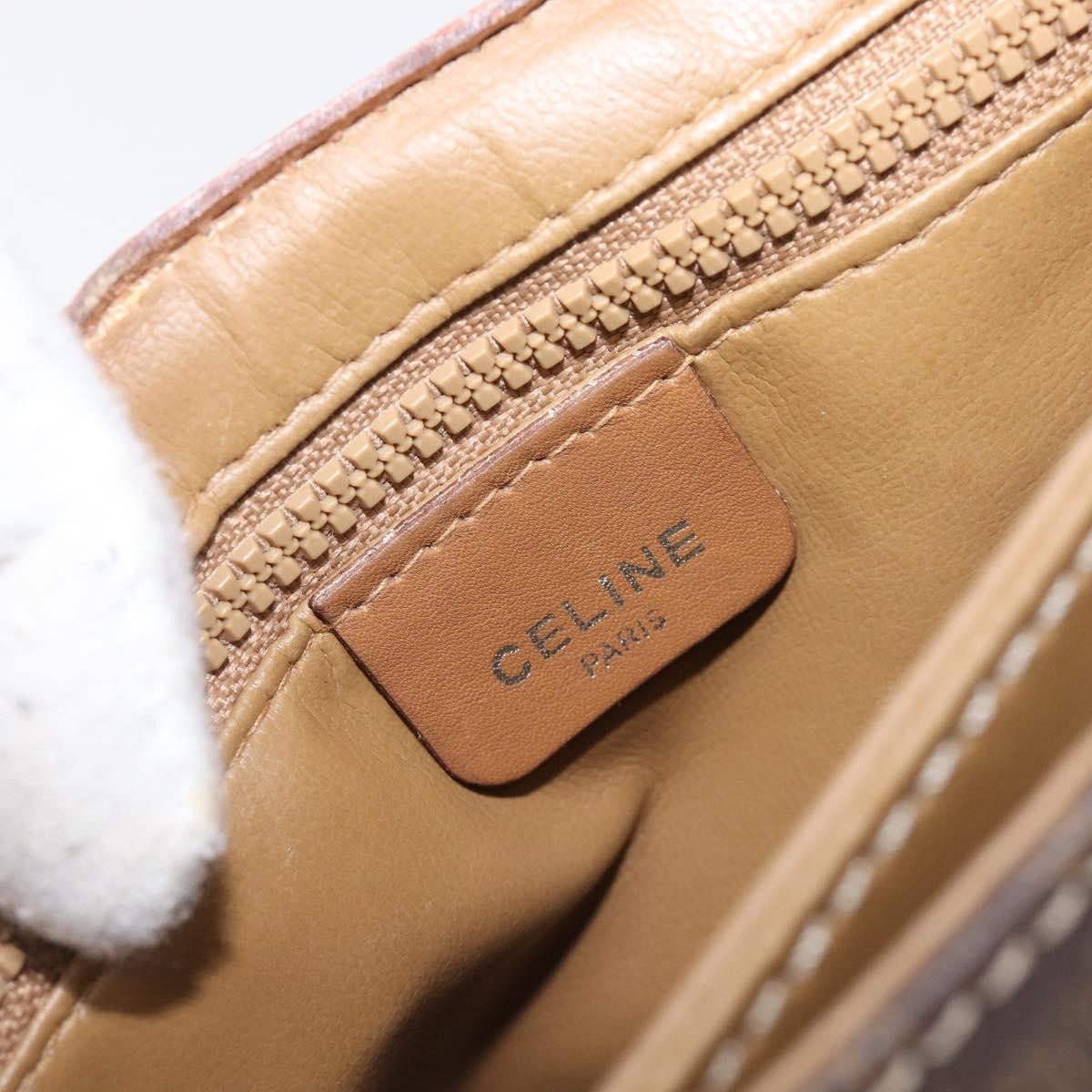 Celine Vintage Macadam Canvas and Leather, Brown, Canvas, Shoulder Bag
