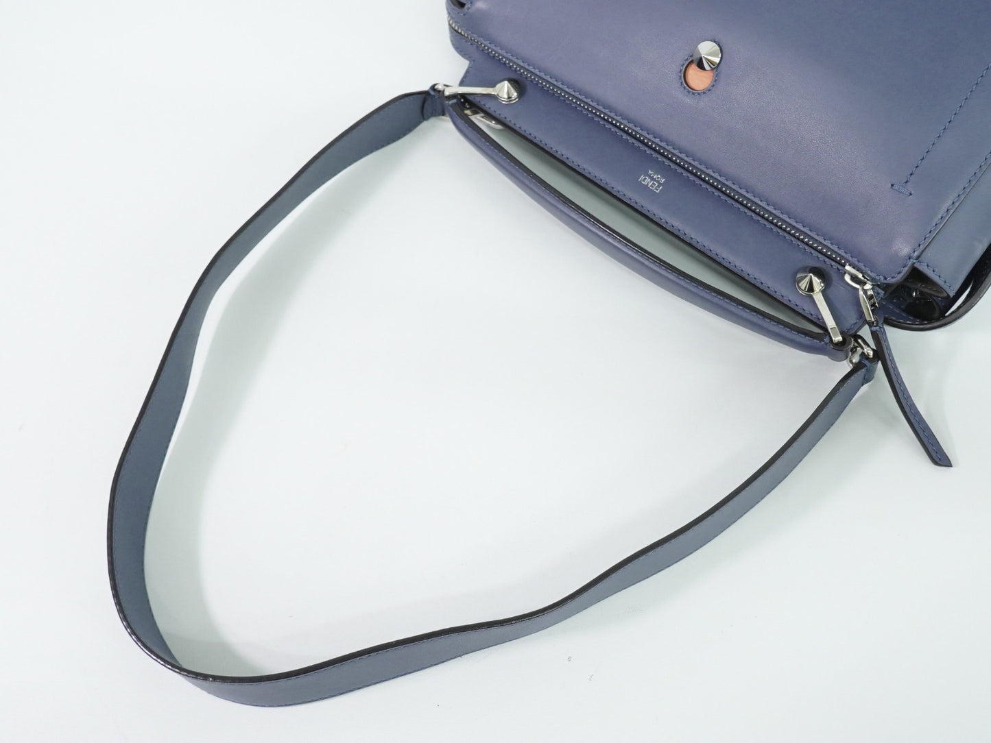 Fendi DotCom Convertible Satchel Leather, Blue, Leather, Handbag